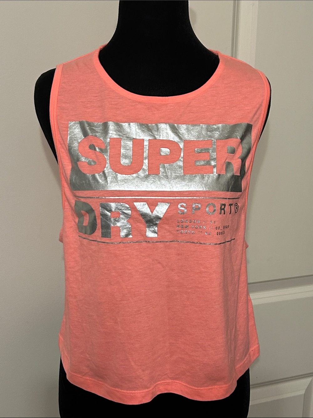 Superdry Neon Coral Silver Logo Muscle Tank